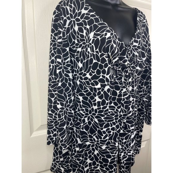 Merona Size 4 Blouse Women Plus Size 2X 3X See Measurements Black White Top - Picture 6 of 10